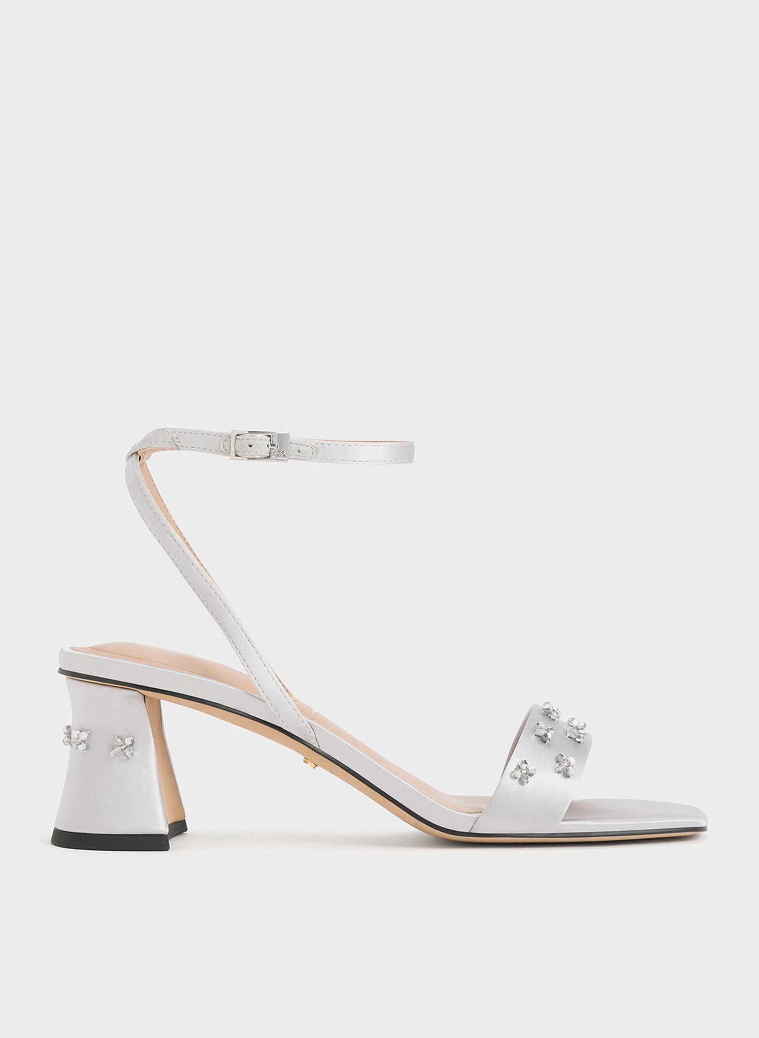 Recycled Polyester Beaded Heeled Sandals, Silver, hi-res
