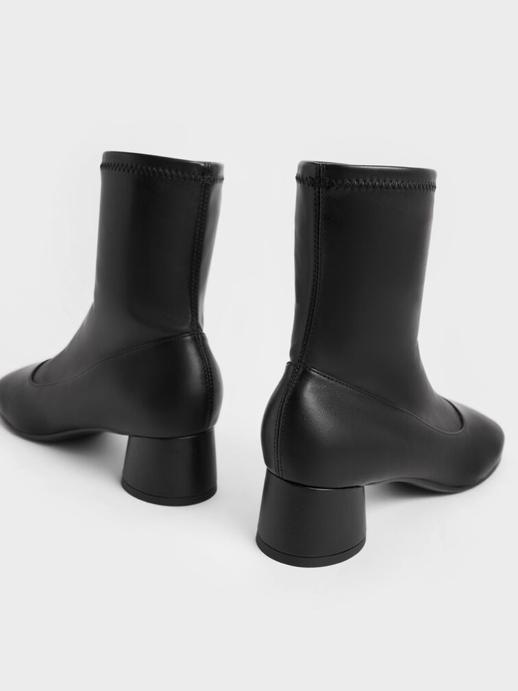 Stitch-Trim Cylindrical Heel Ankle Boots, Black, hi-res