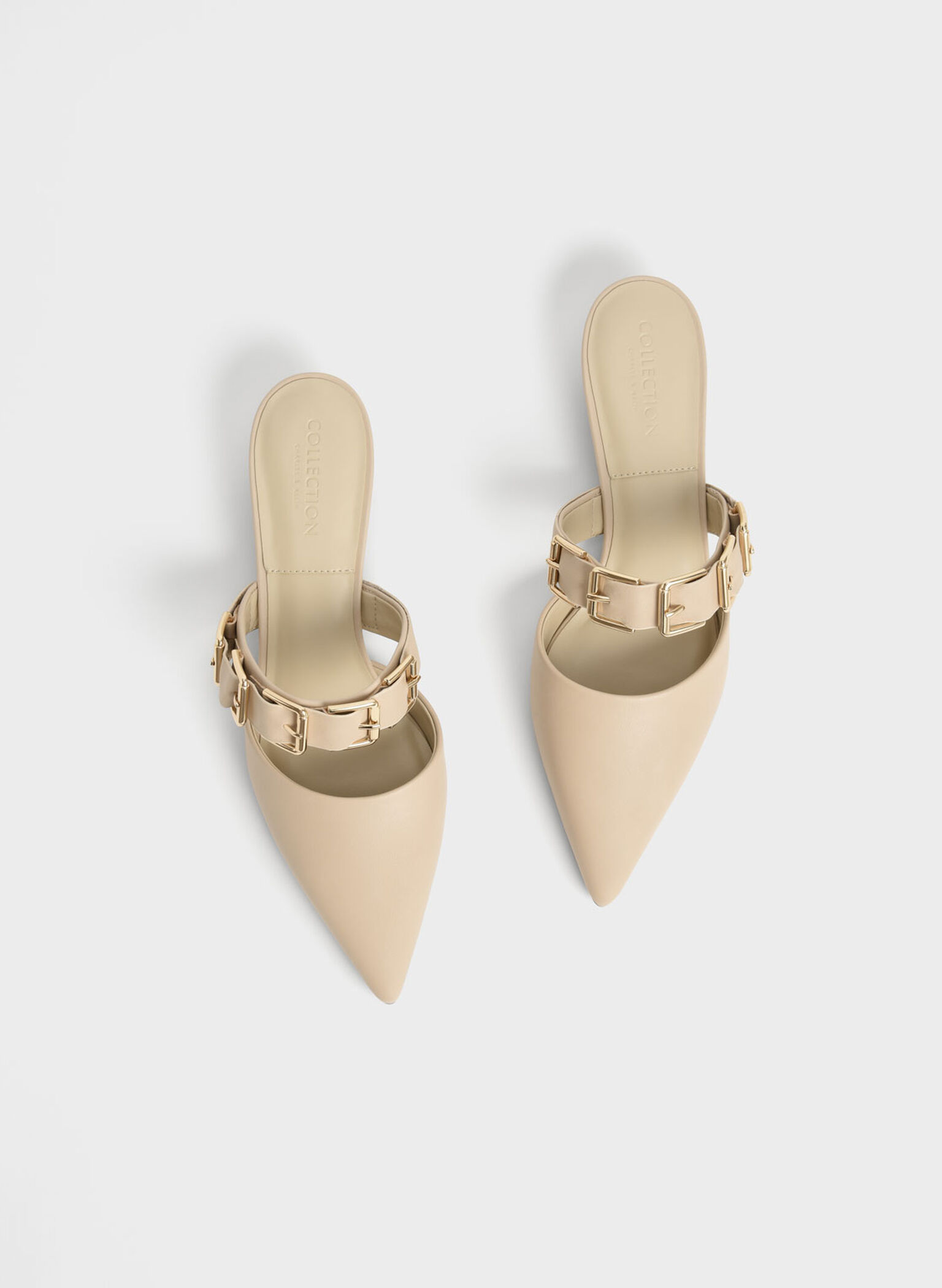 Buckled Leather Kitten Heel Mules, Chalk, hi-res