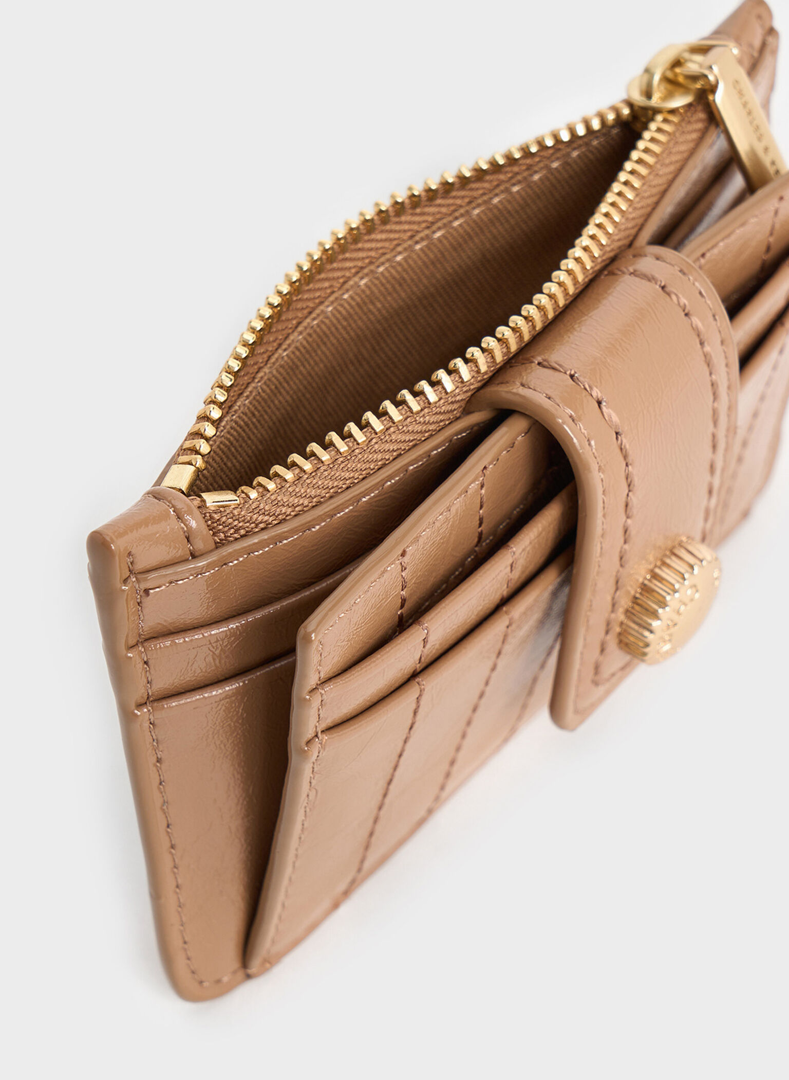 Donna Crinkle-Effect Panelled Card Holder, Tan, hi-res