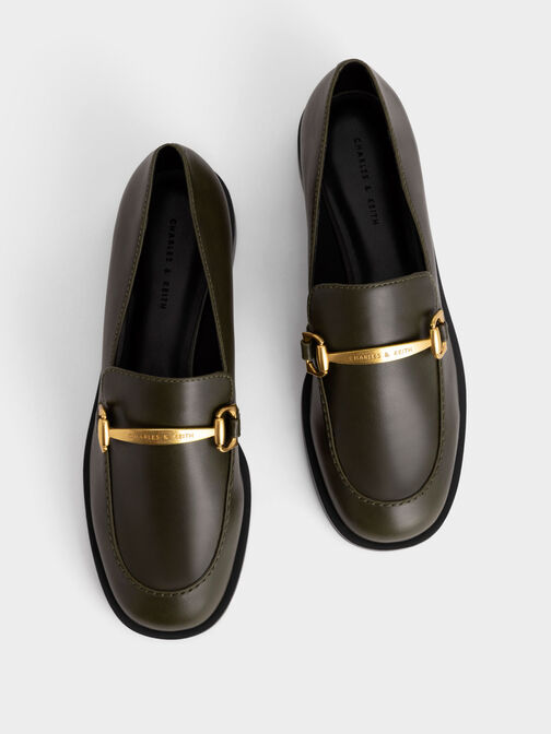 Metallic Accent Loafers, Olive, hi-res