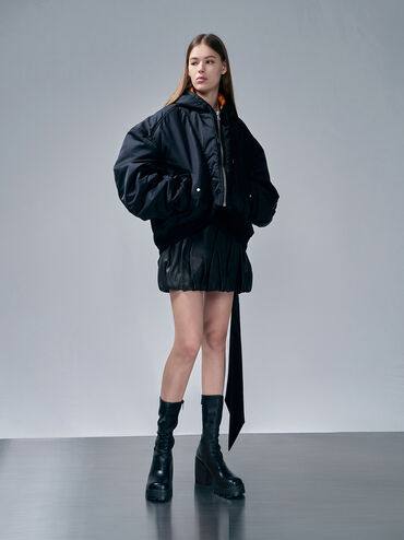 Side-Zip Platform Calf Boots, Black, hi-res