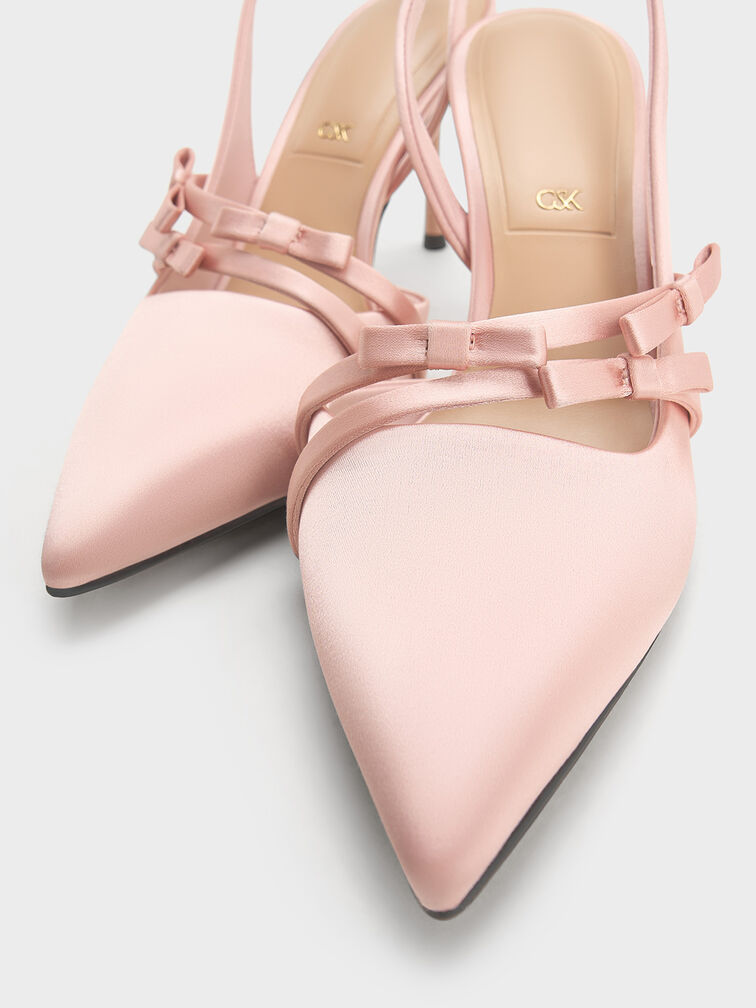 Jessy Recycled Polyester Bow Slingback Pumps, Pink, hi-res