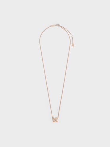 Felicity Flower- Motif Crystal Necklace, Rose Gold, hi-res