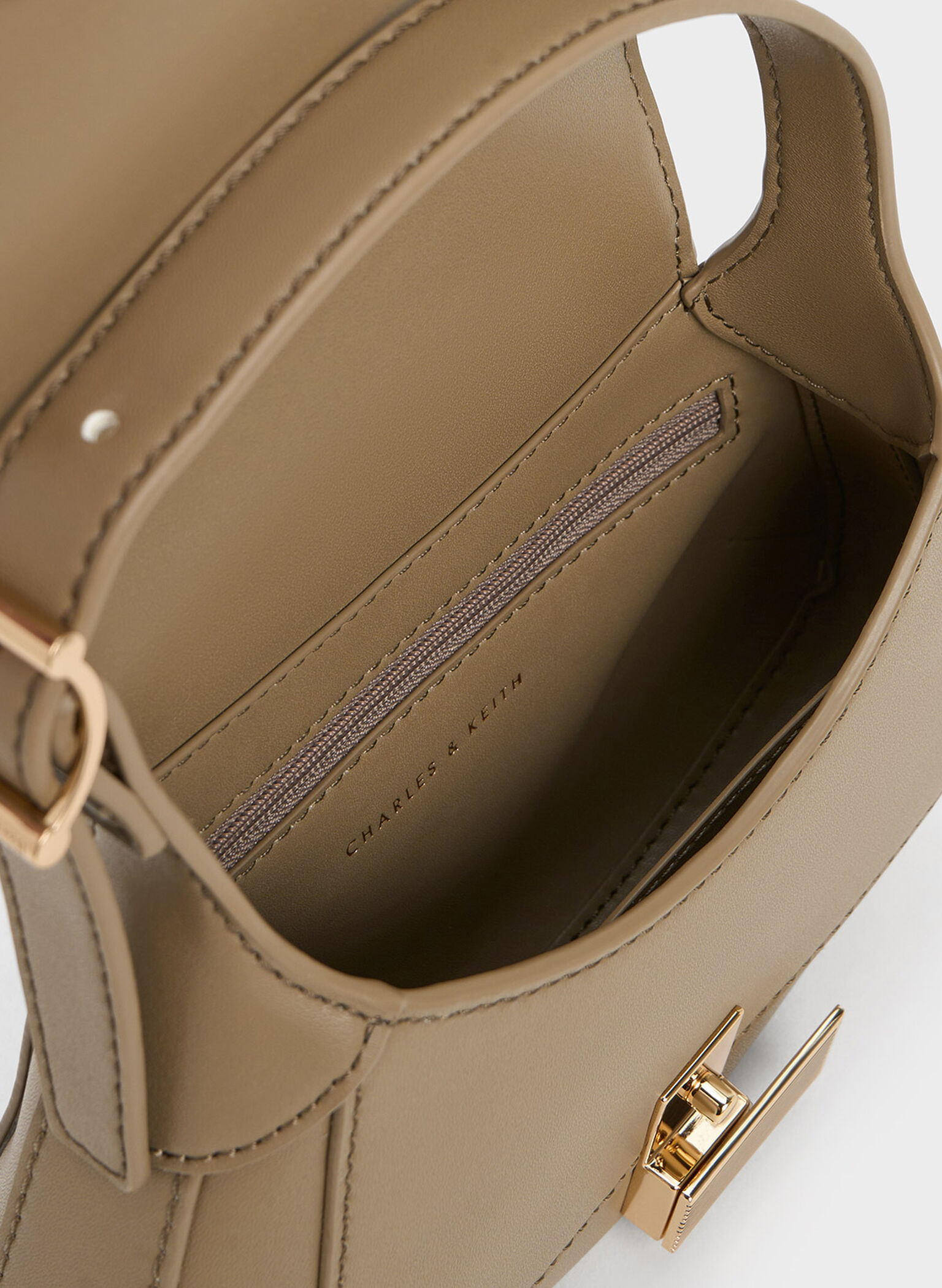 Metallic-Accent Curved Top Handle Bag, Taupe, hi-res