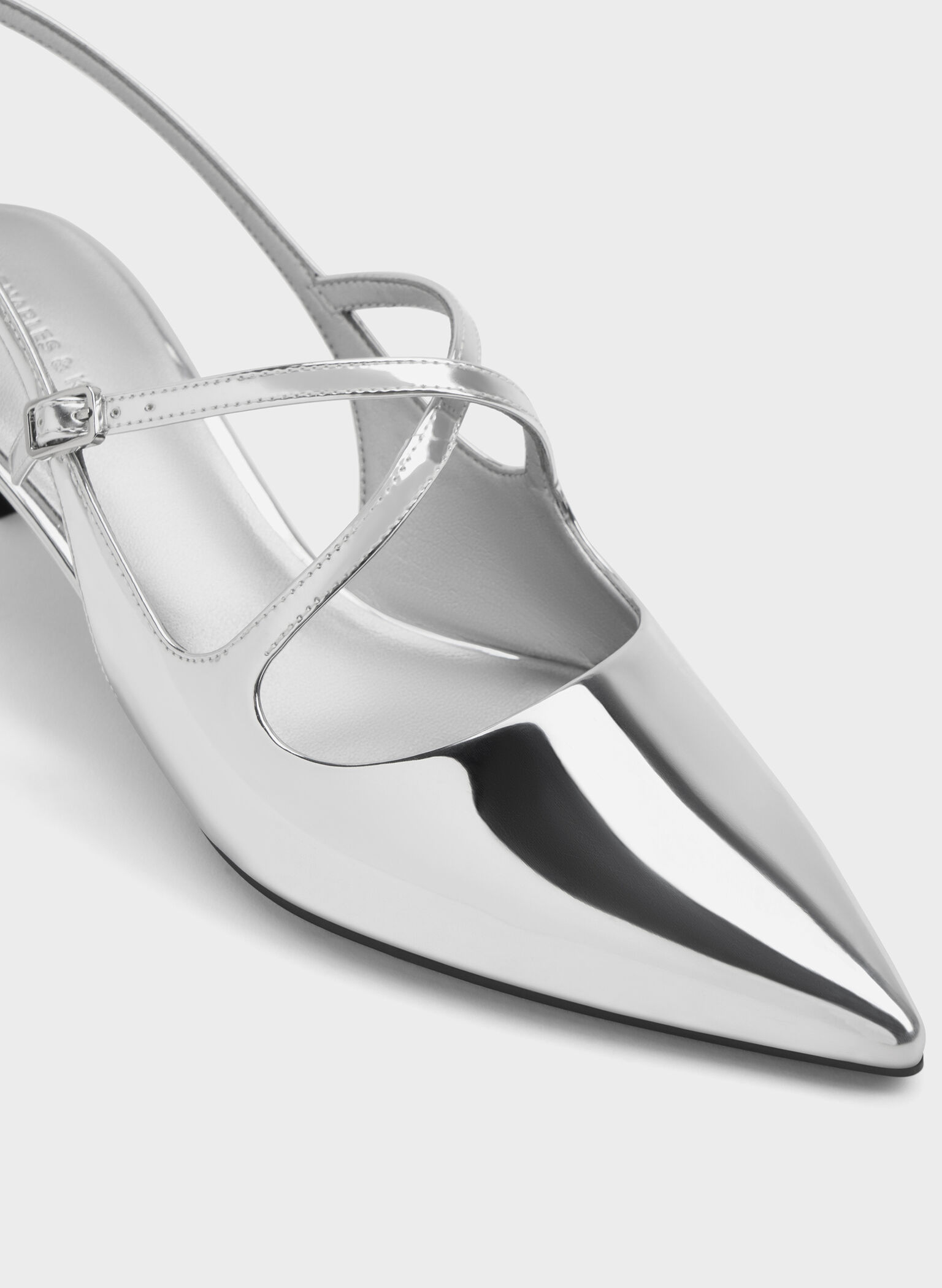 Pauline Metallic Crossover Slingback Kitten Heels, Silver, hi-res