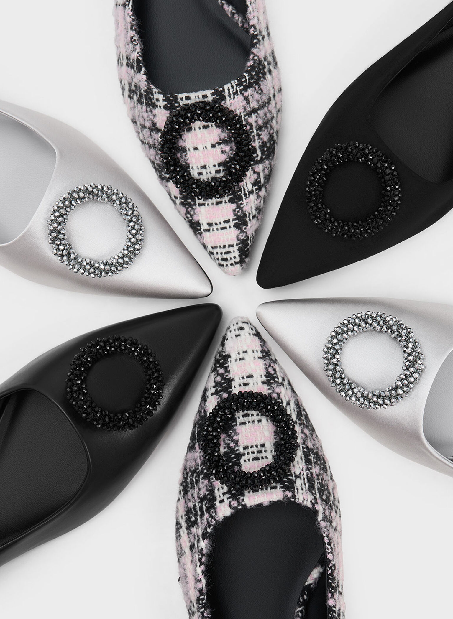 Recycled Polyester Beaded Circle Flats, Silver, hi-res