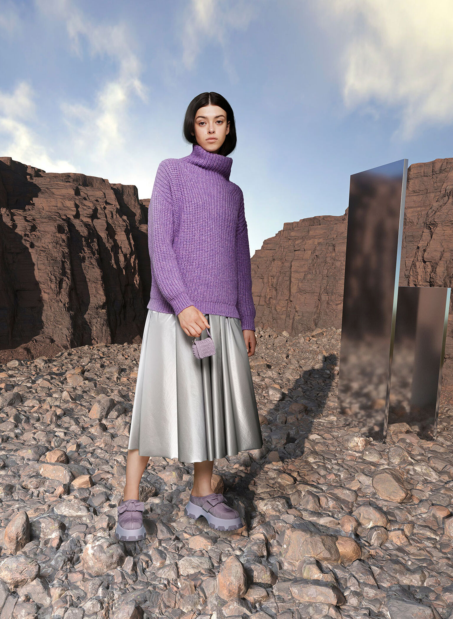 Recycled Polyester Knotted Platform Mules, Lilac, hi-res