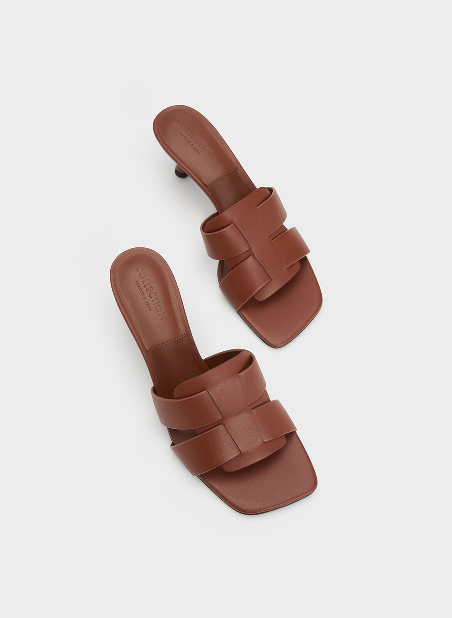 Trichelle Interwoven Leather Spool Heel Mules, Dark Brown, hi-res