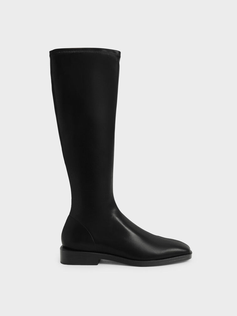 Sasky Knee High Flat Boots, Black, hi-res