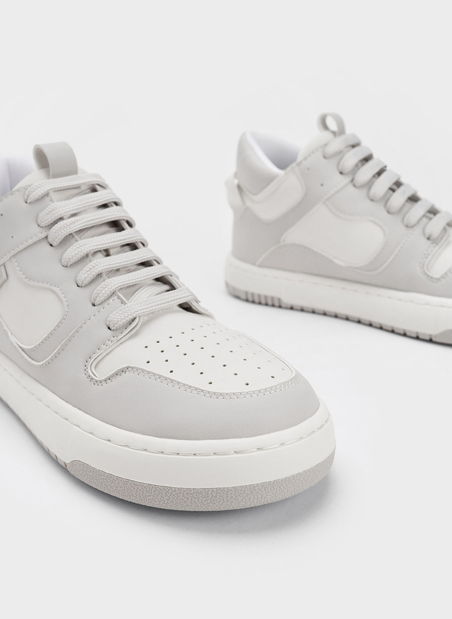 Two-Tone High-Top Platform Sneakers, Light Grey, hi-res