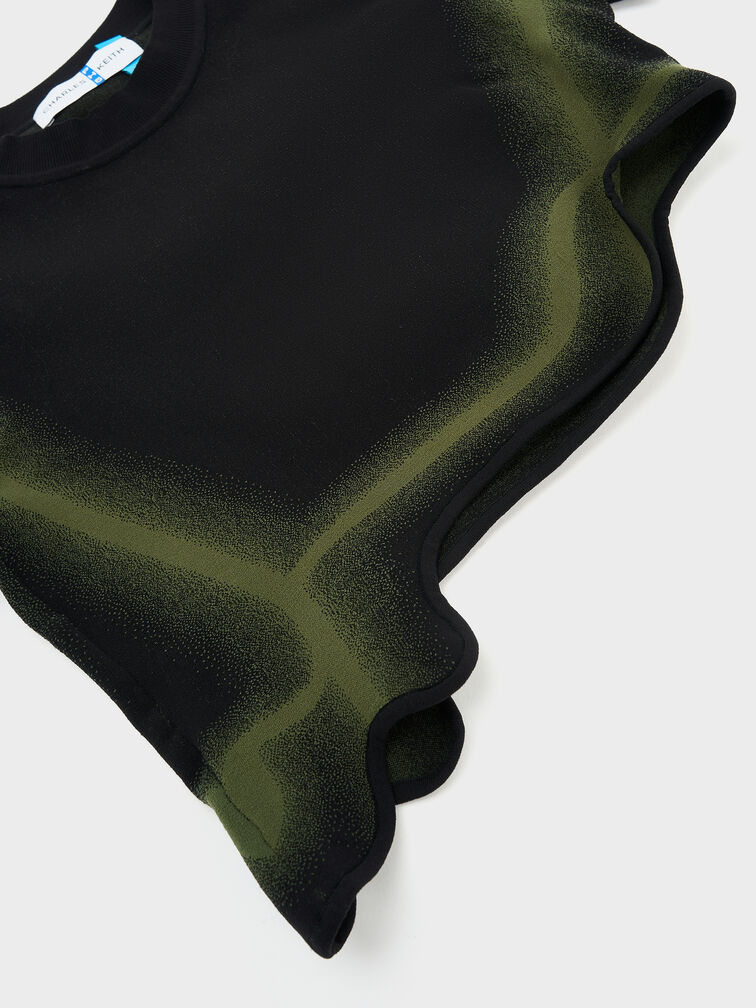 Recycled Polyester Knitted Gradient Wave-Hem Crop Top, Green, hi-res