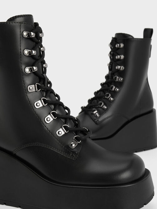 Lace-Up Platform Wedge Ankle Boots, Black, hi-res