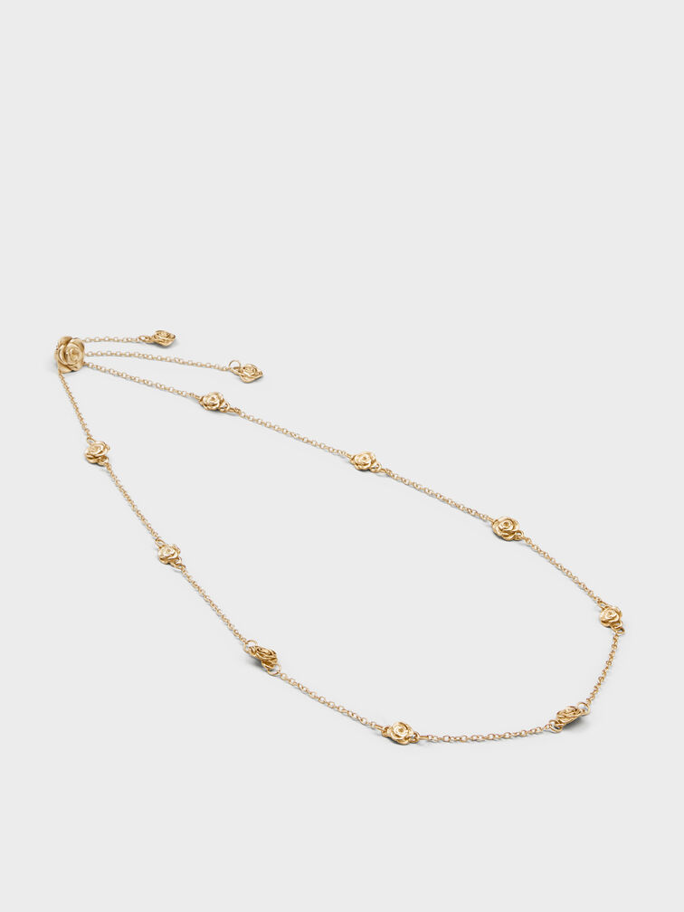 Rosalind Flower-Motif Necklace, Brush Gold, hi-res