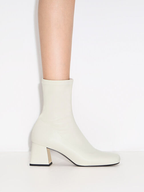 Metallic Trapeze Heel Ankle Boots, Chalk, hi-res