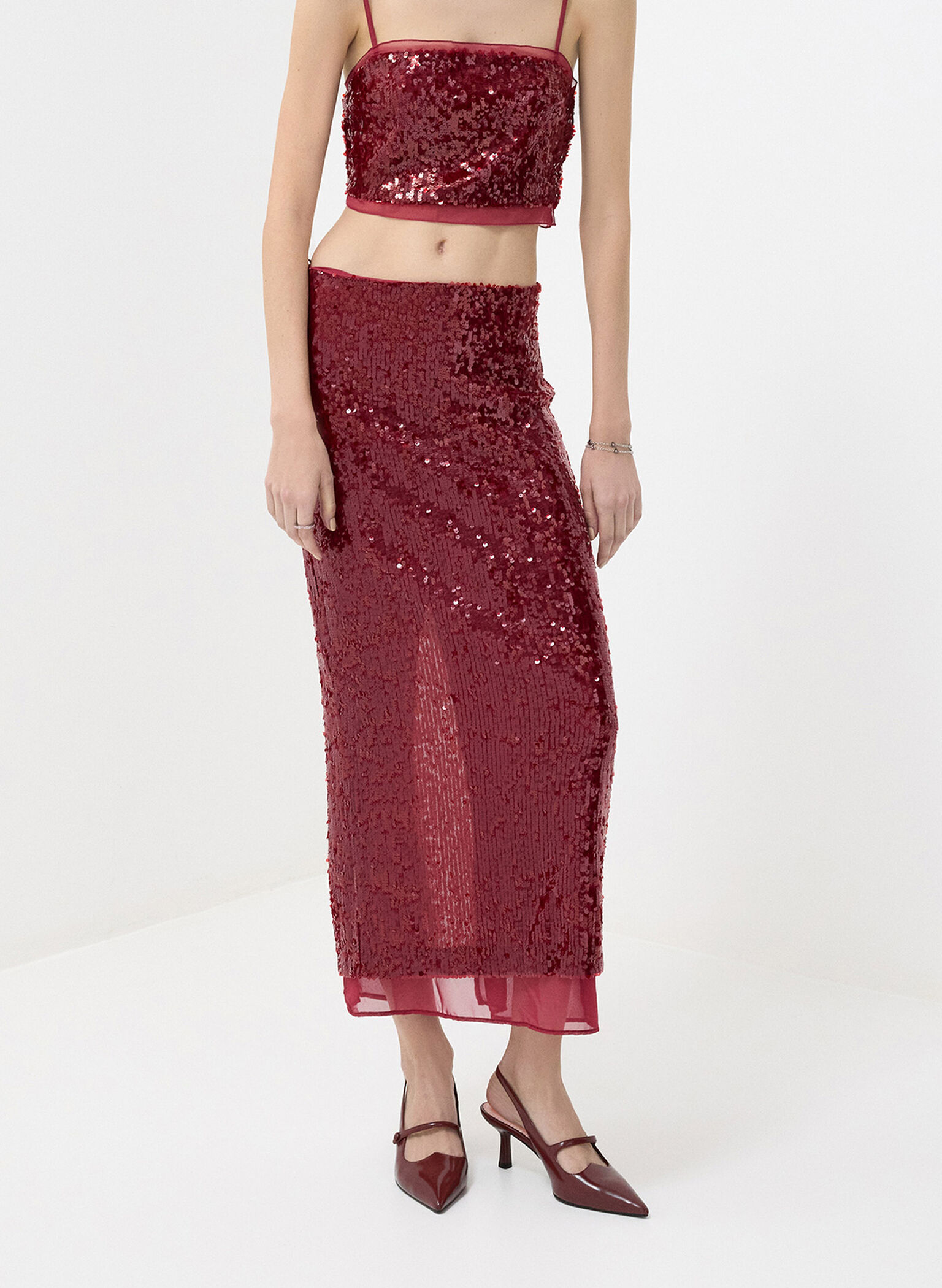 Pointed-Toe Mary Jane Slingback Pumps, Burgundy, hi-res
