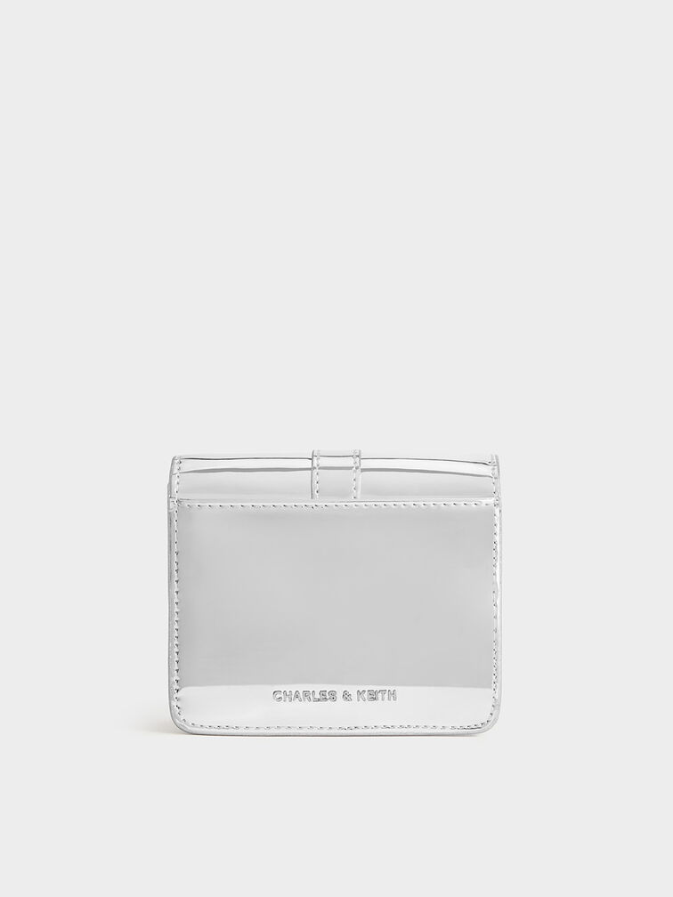 Agatha Metallic Chain-Accent Card Holder, Silver, hi-res
