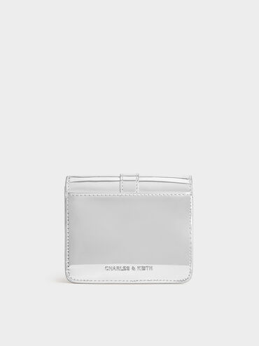 Agatha Metallic Chain-Accent Card Holder, Silver, hi-res