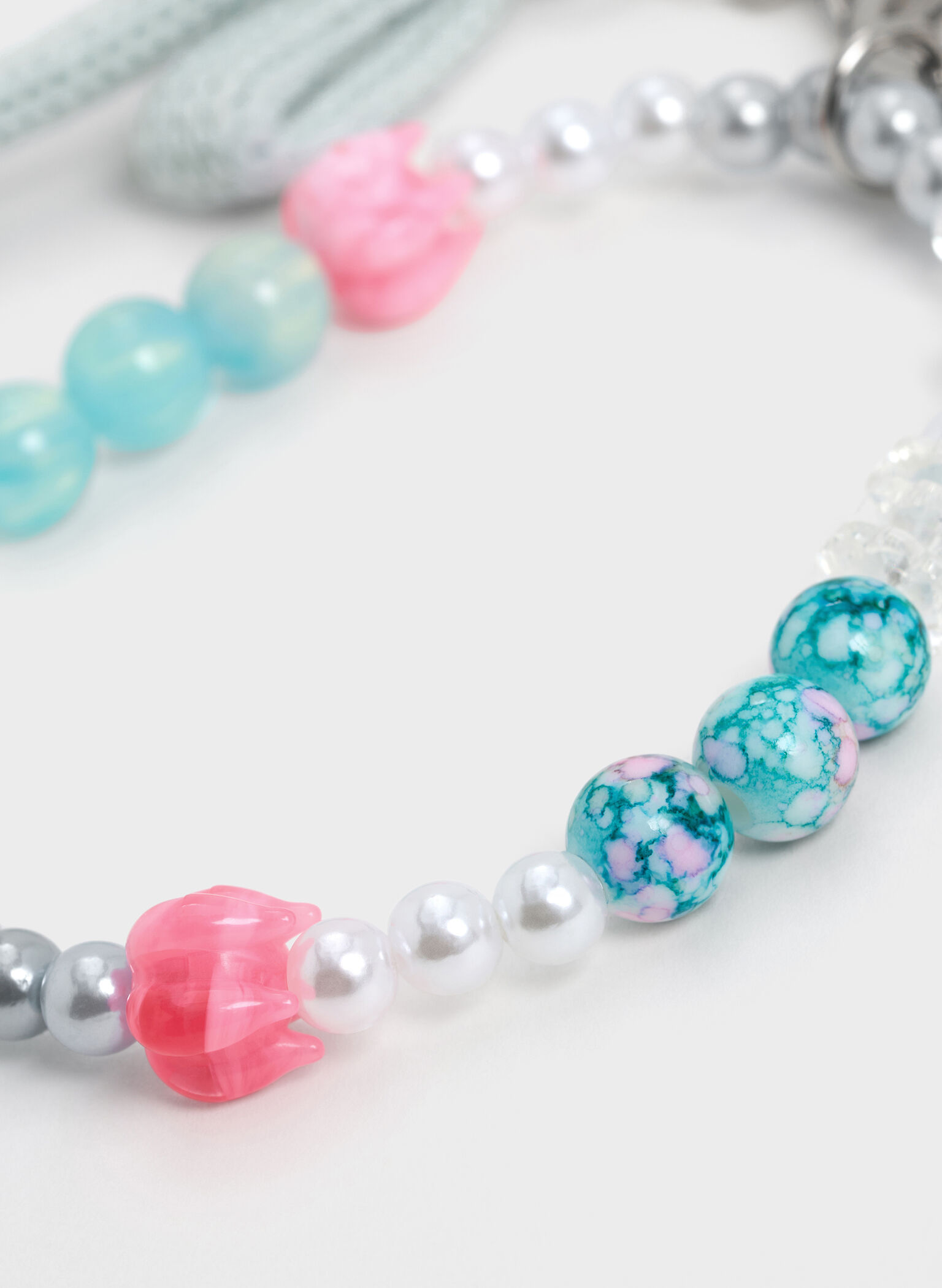 Crochet Bow Beaded Charm, Sea Salt Blue, hi-res