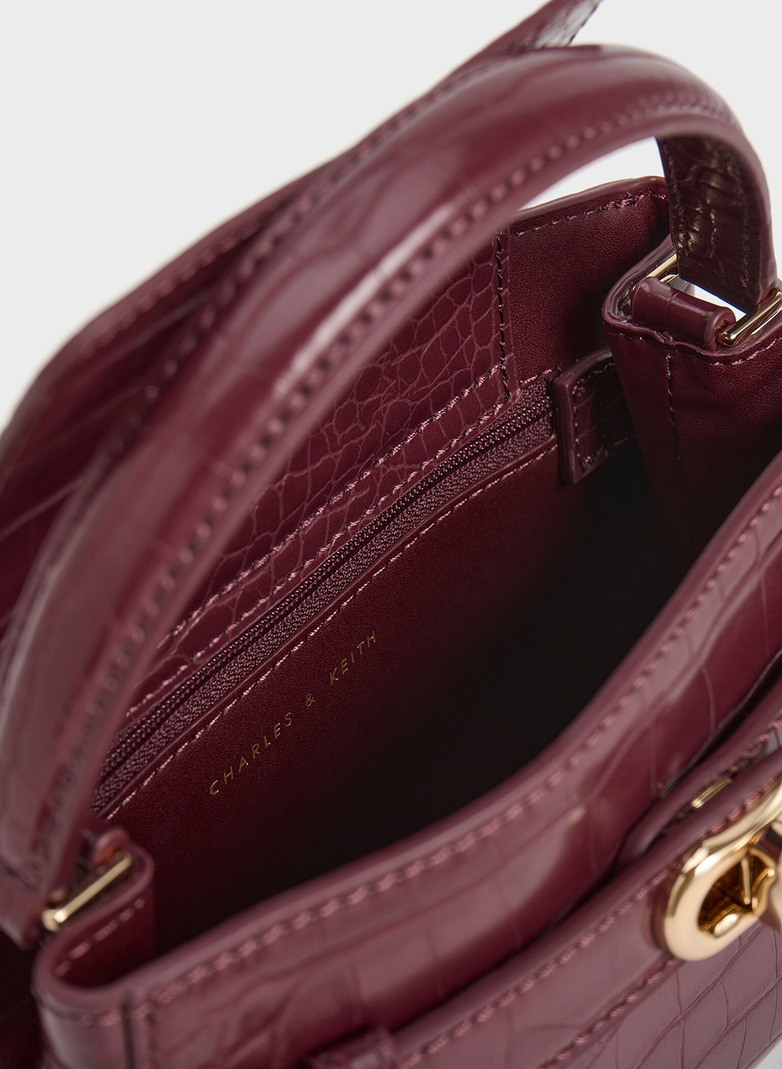 Aubrielle Croc-Effect Top Handle Bag, Burgundy, hi-res