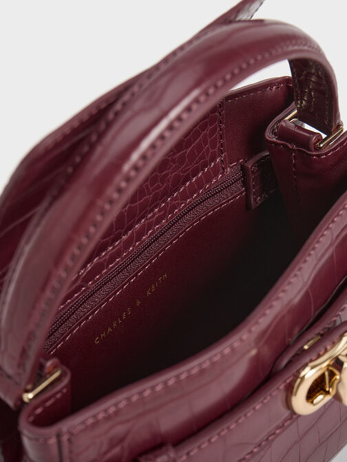 Aubrielle Croc-Effect Top Handle Bag, Burgundy, hi-res