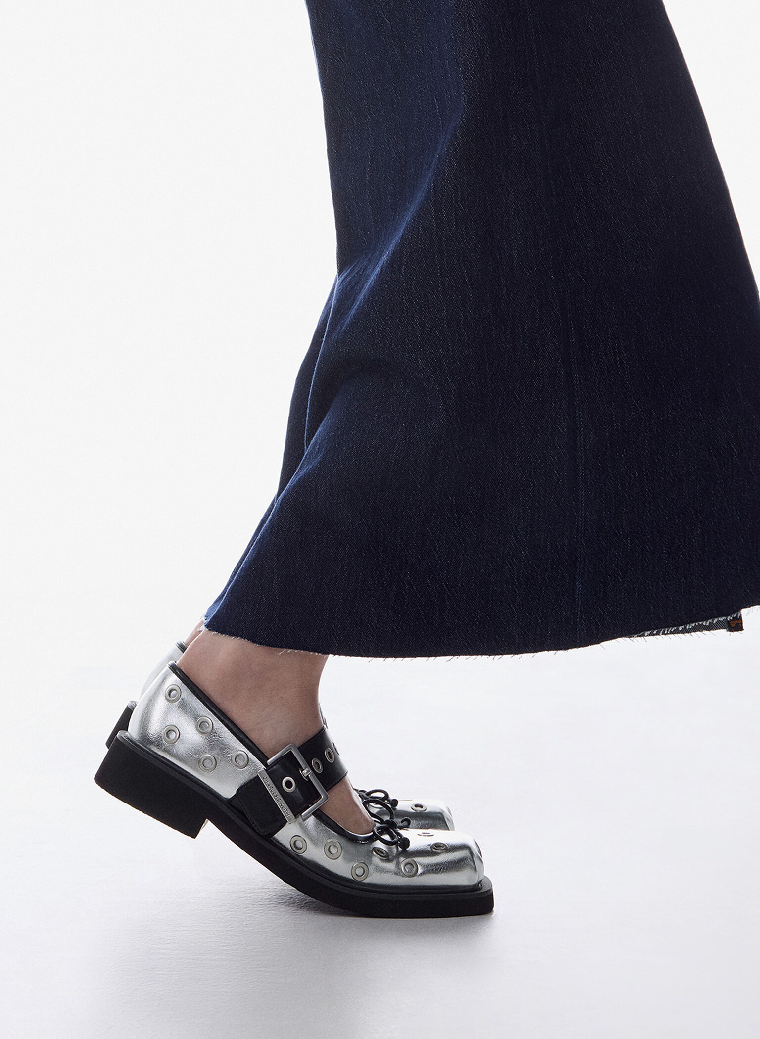 Metallic Grommet Buckled Mary Janes, Silver, hi-res