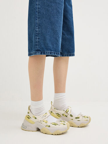 Floral-Print Bow Mary Jane Sneakers, Multi, hi-res