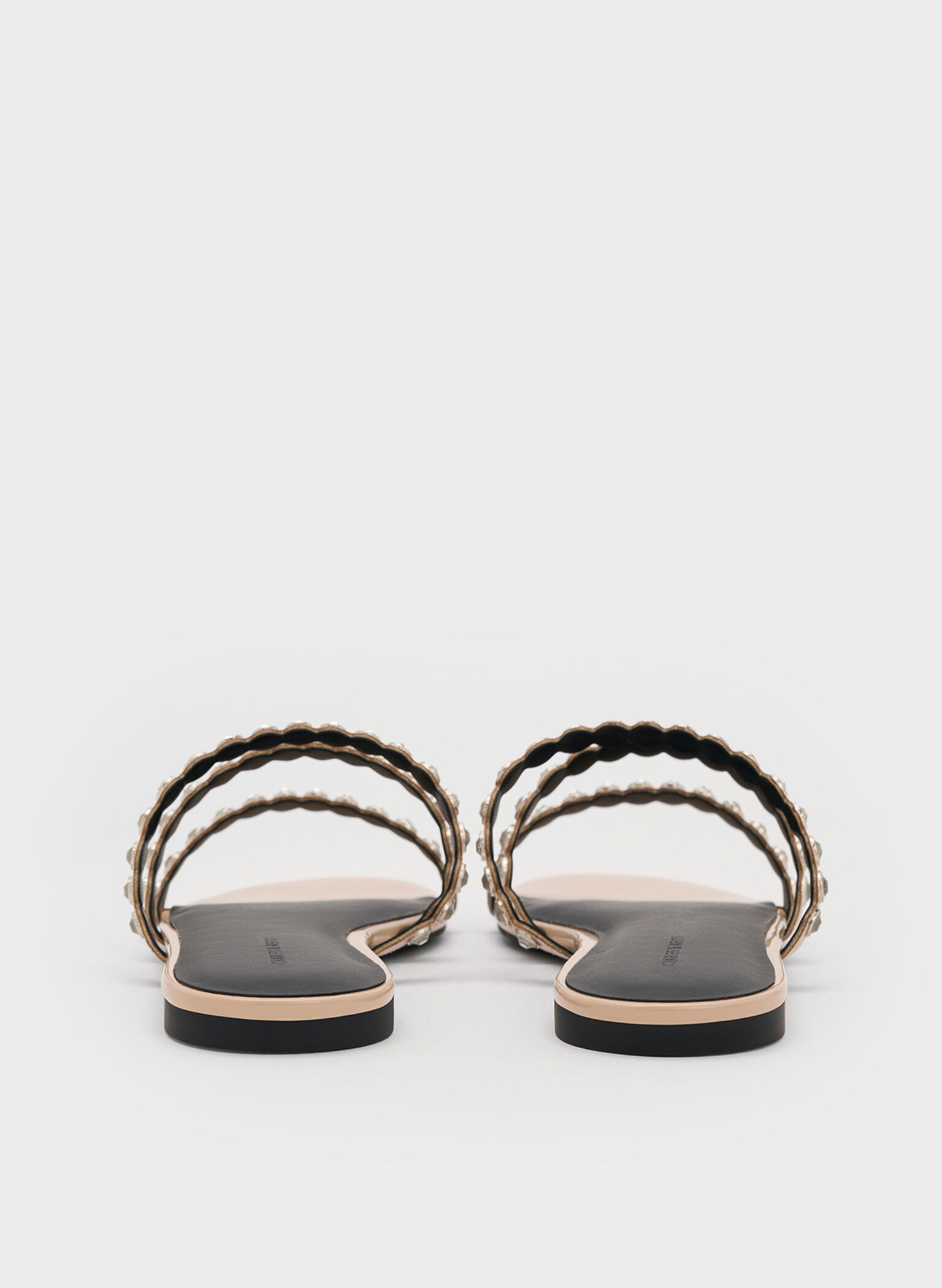 Crystal-Embellished Triple-Strap Sandals, Nude, hi-res