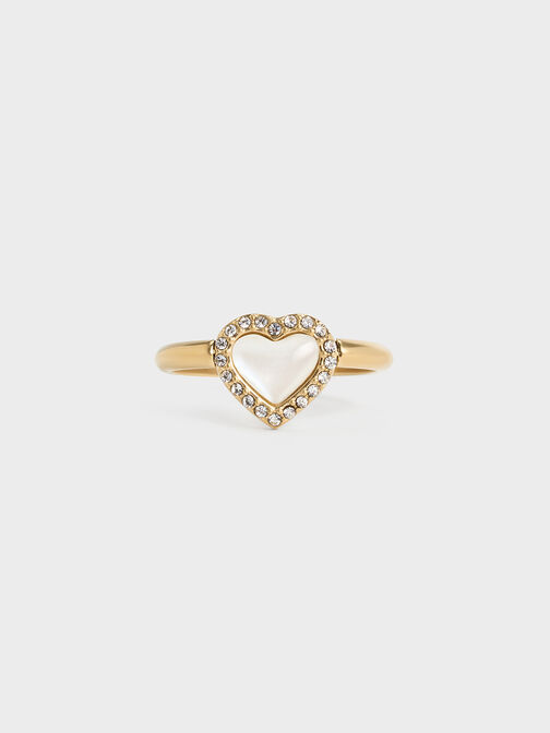 Annalise Crystal Heart-Stone Ring, Brush Gold, hi-res
