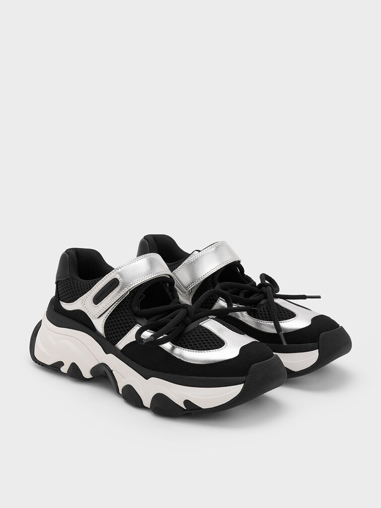 Gaskell Metallic Mesh Mary Jane Sneakers, Black, hi-res
