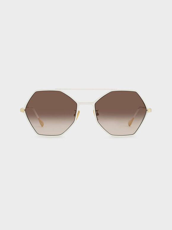 Gradient Tint Geometric Sunglasses, Cream, hi-res