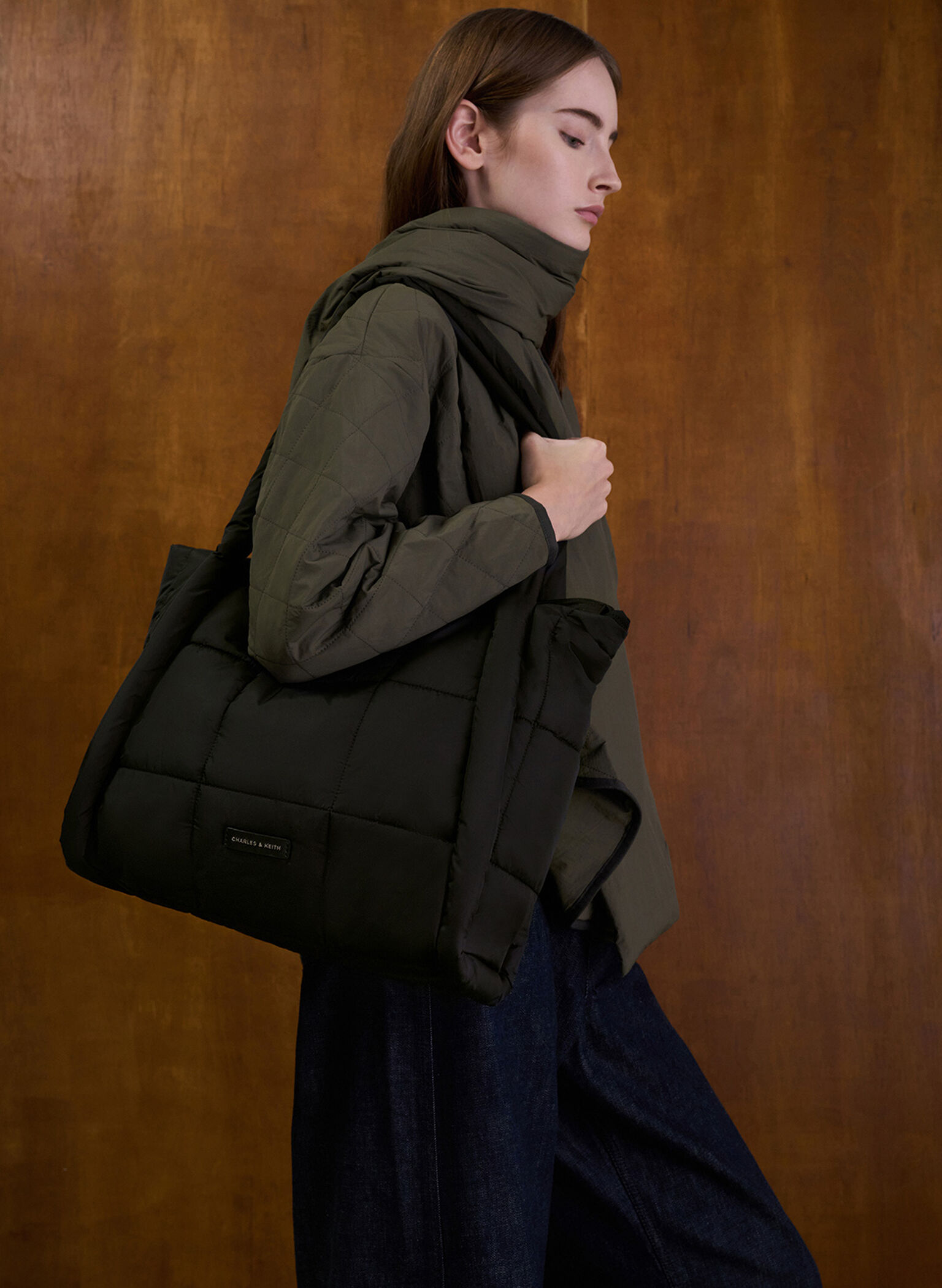 Errya Nylon Quilted Puffy Tote Bag, Jet Black, hi-res