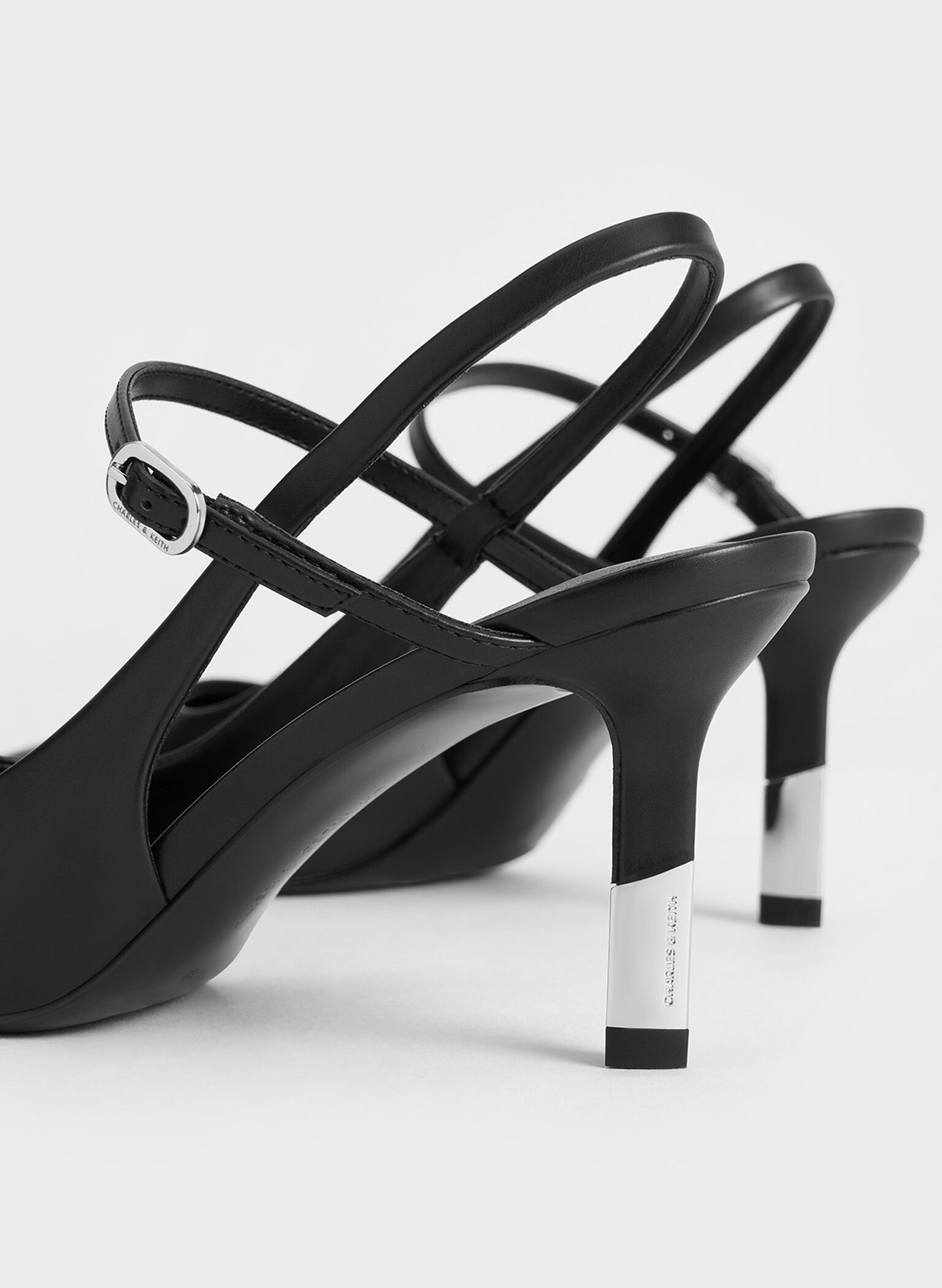 Two-Tone Heel Slingback Pumps, Black, hi-res