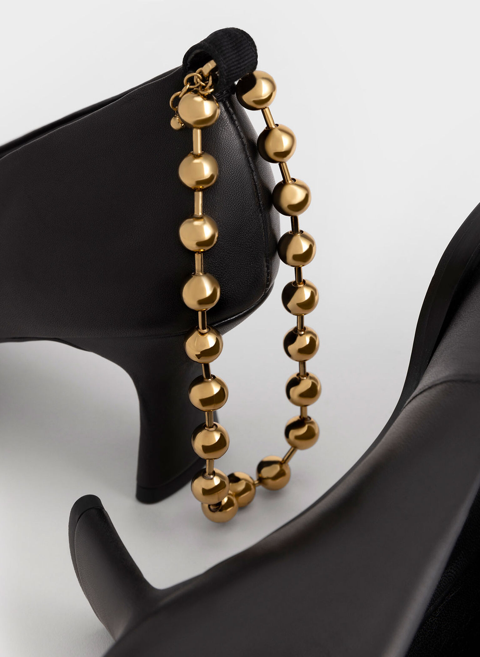Embellished Ankle Strap Leather Pumps, Black, hi-res