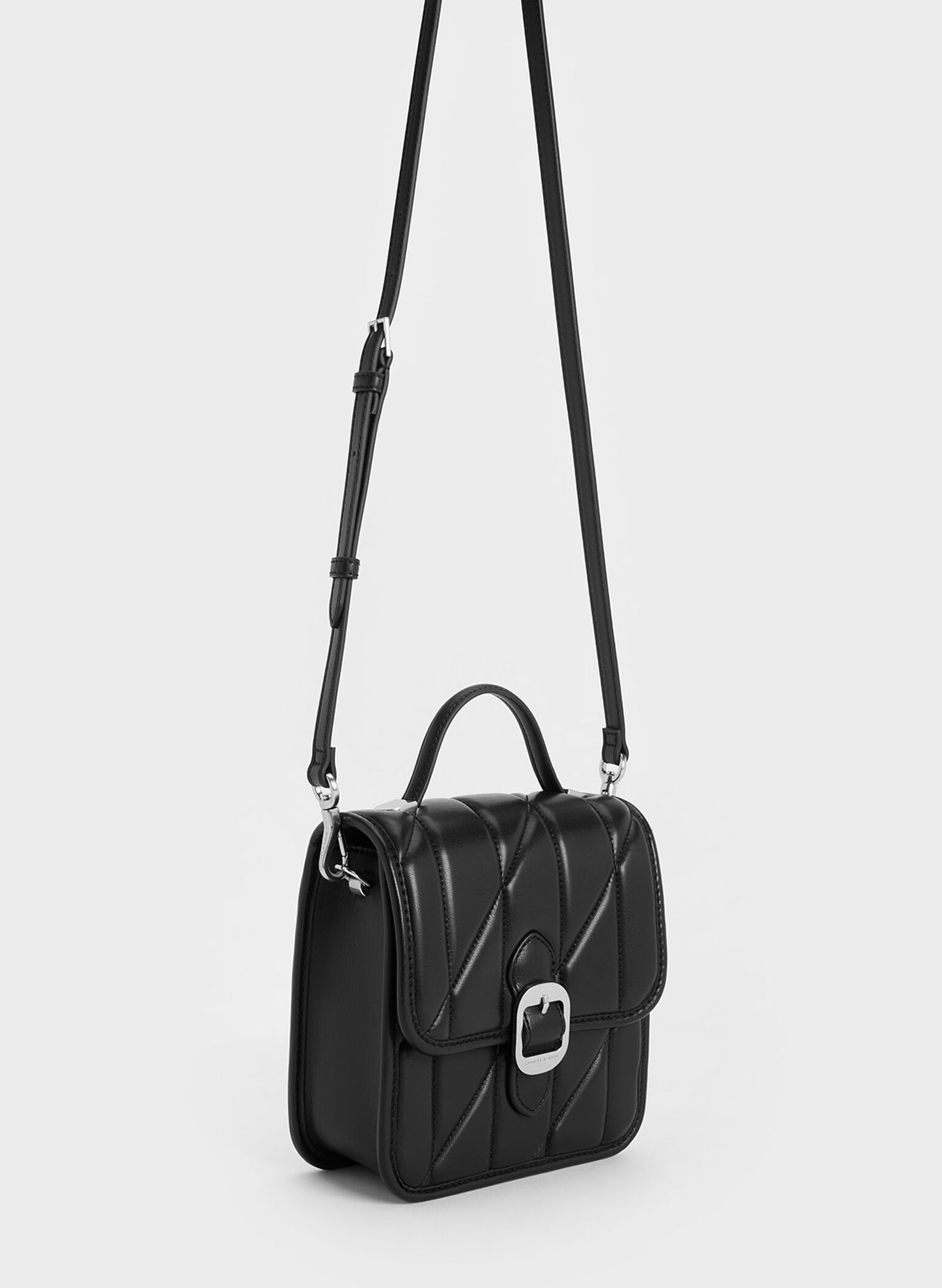 Lin Quilted Belted Backpack, Noir, hi-res