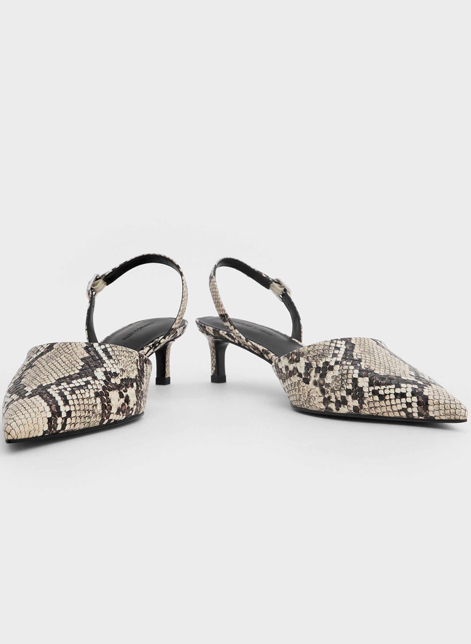 Snake-Print Pointed-Toe Slingback Kitten Heels, Animal Print Natural, hi-res