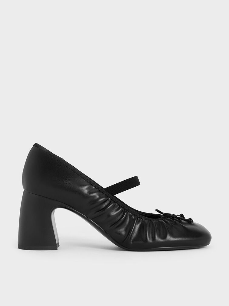 Mino Ruched Mary Jane Pumps, Black, hi-res