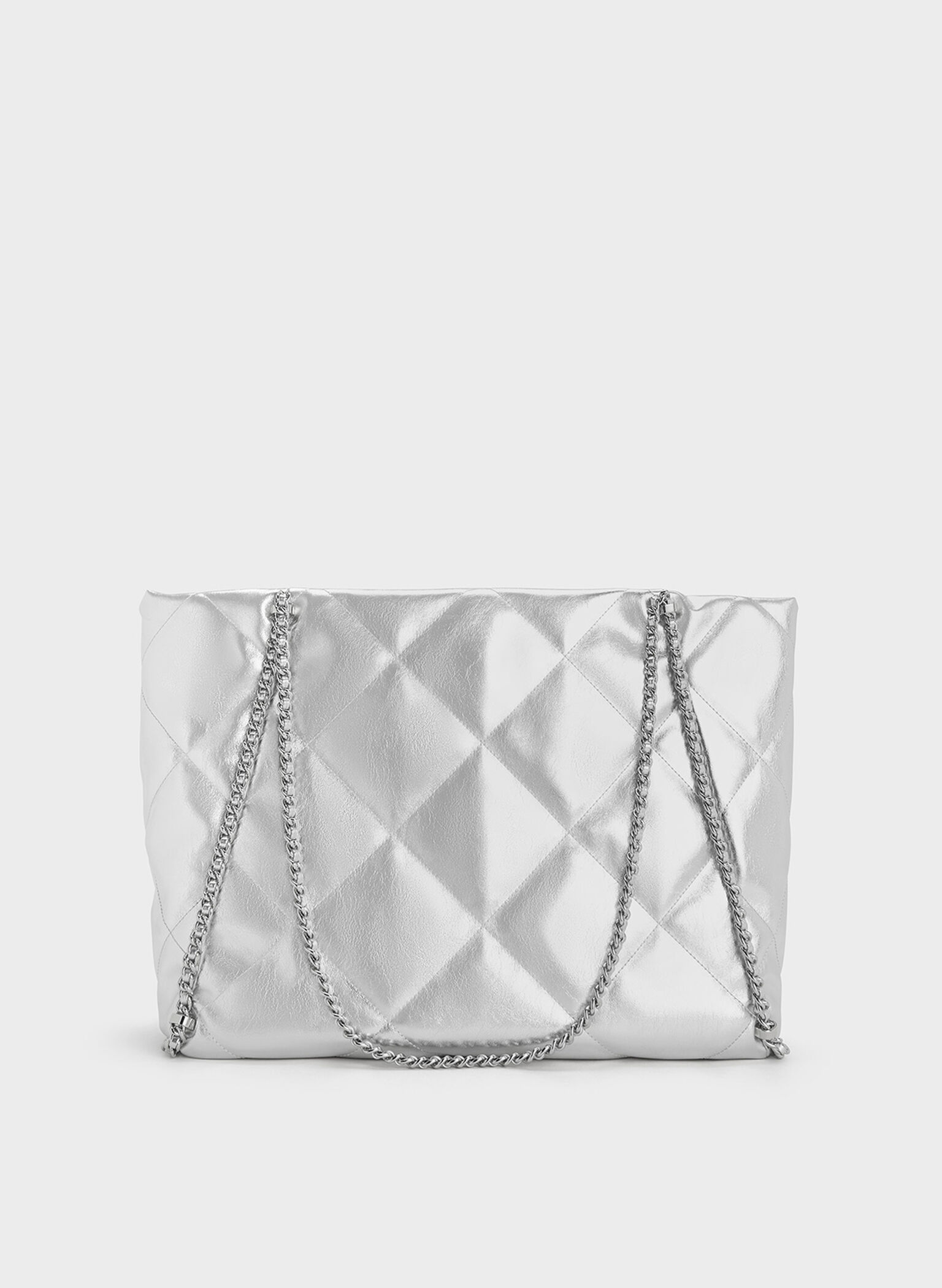 Apfra Metallic Quilted Chain-Embellished Tote Bag, Silver, hi-res