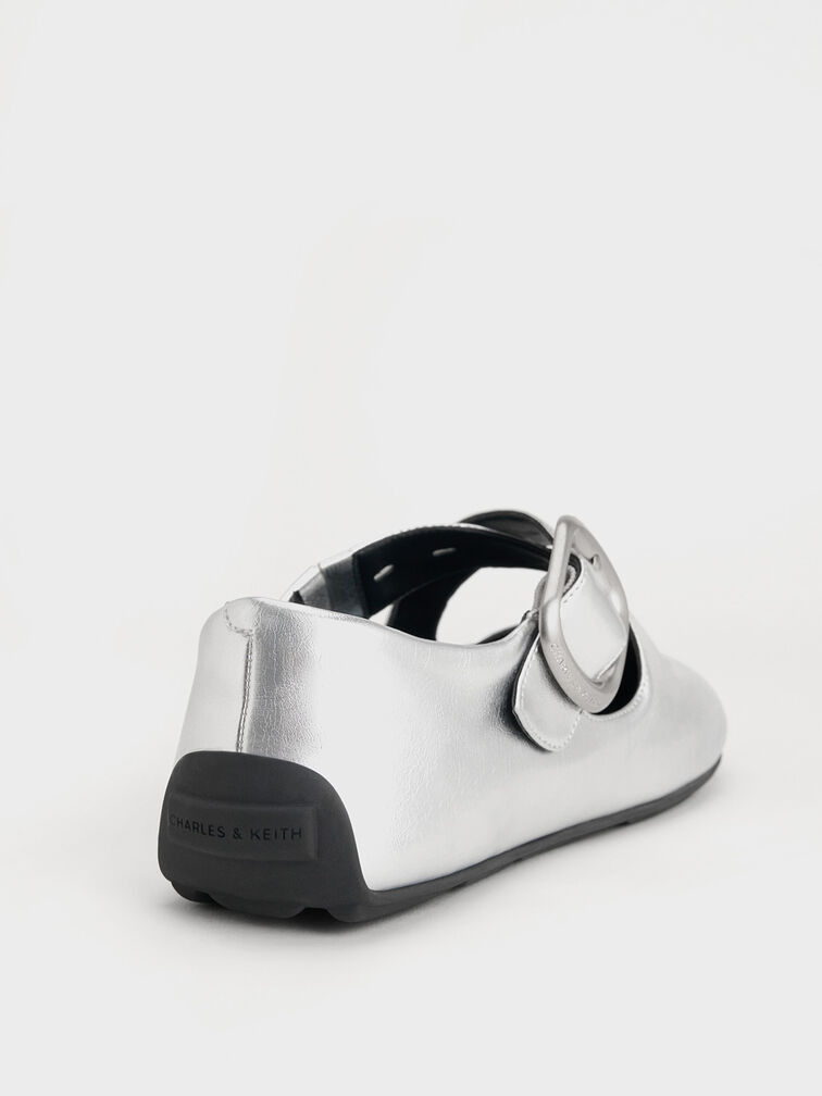 Metallic Crossover-Strap Mary Janes, Silver, hi-res