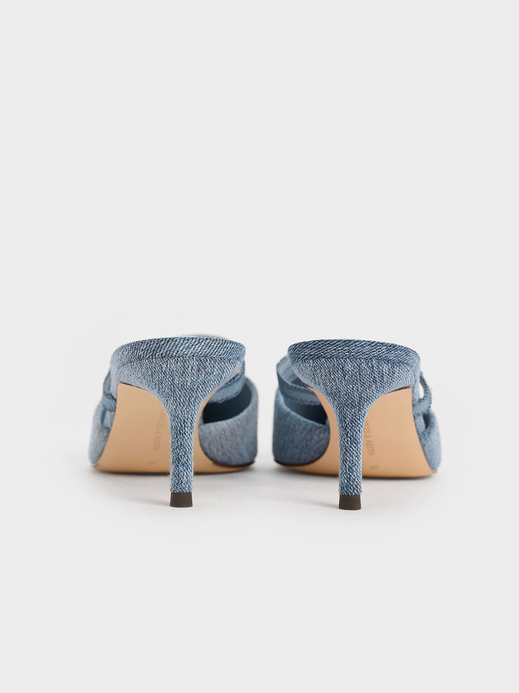 Denim Grosgrain-Strap Pointed-Toe Mules, Denim Blue, hi-res