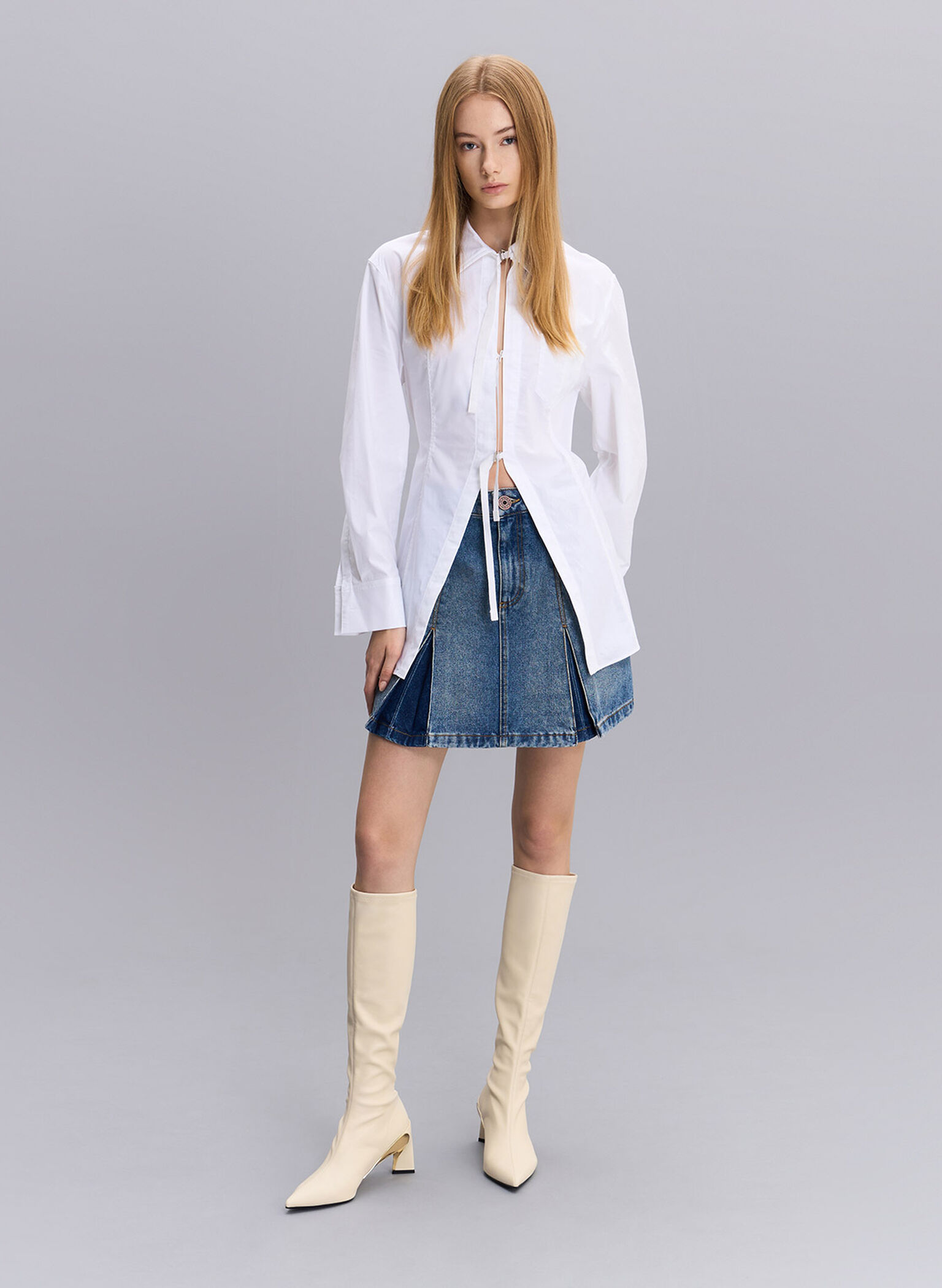 Devon Metallic Blade-Heel Knee-High Boots, Chalk, hi-res