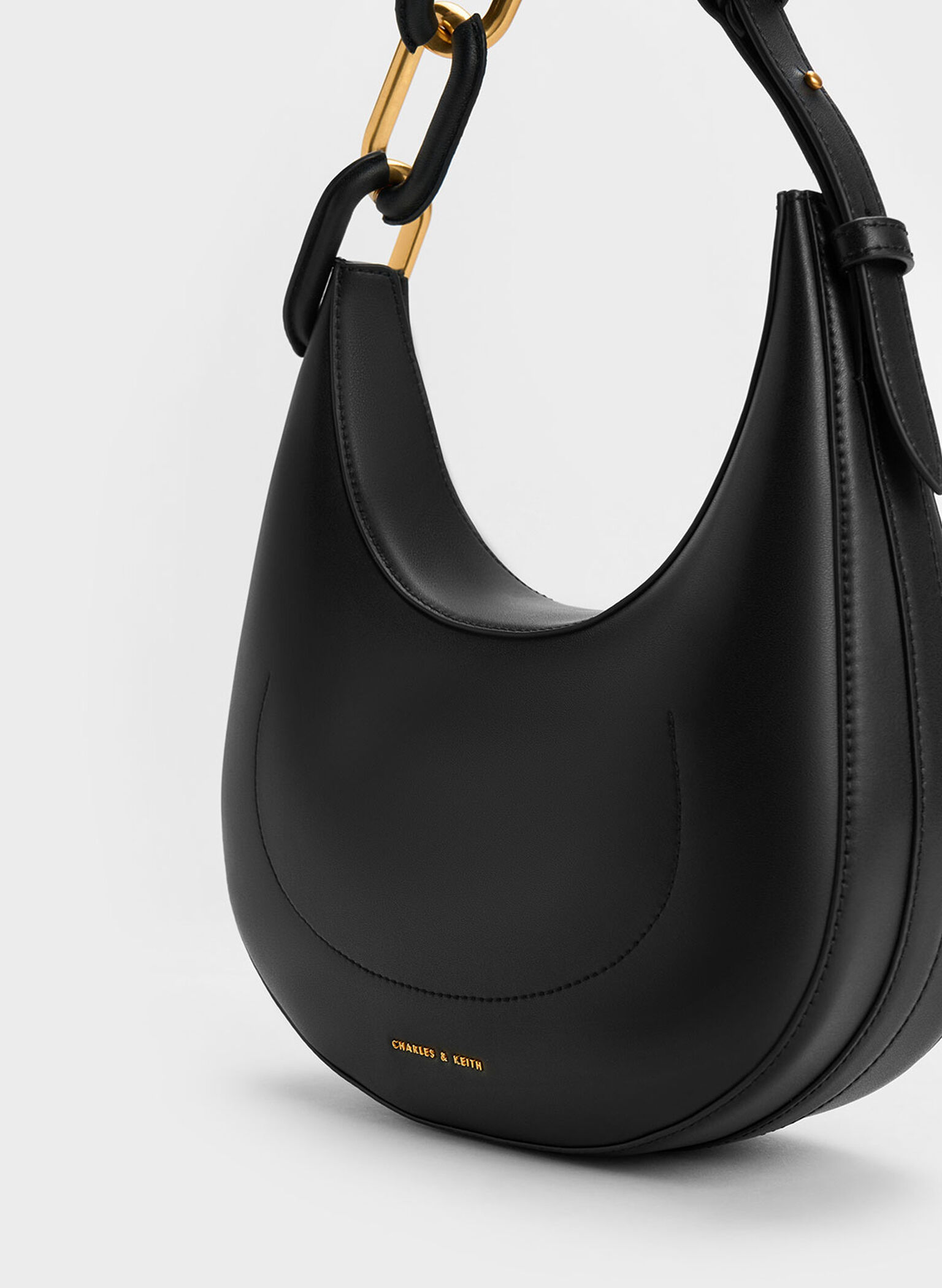 Kora Metallic-Accent Moon Bag, Black, hi-res