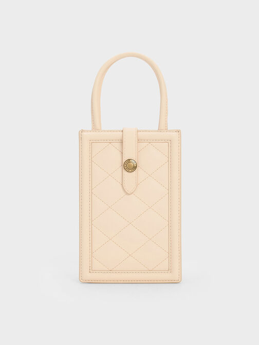 Este Belted Quilted Phone Pouch, Beige, hi-res