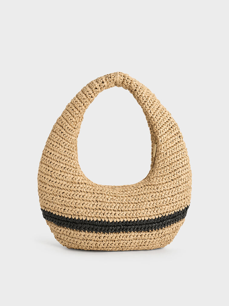 Allegra Knitted Slouchy Hobo Bag, Beige, hi-res