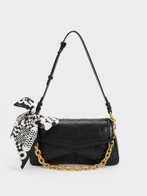 Arley Scarf Chain-Link Trapeze Bag, Black, hi-res
