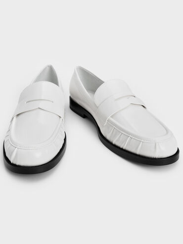 Ruched Penny Loafers, White, hi-res