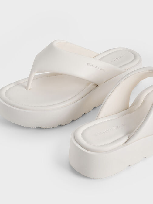 V-Strap Flatform Thong Sandals, White, hi-res