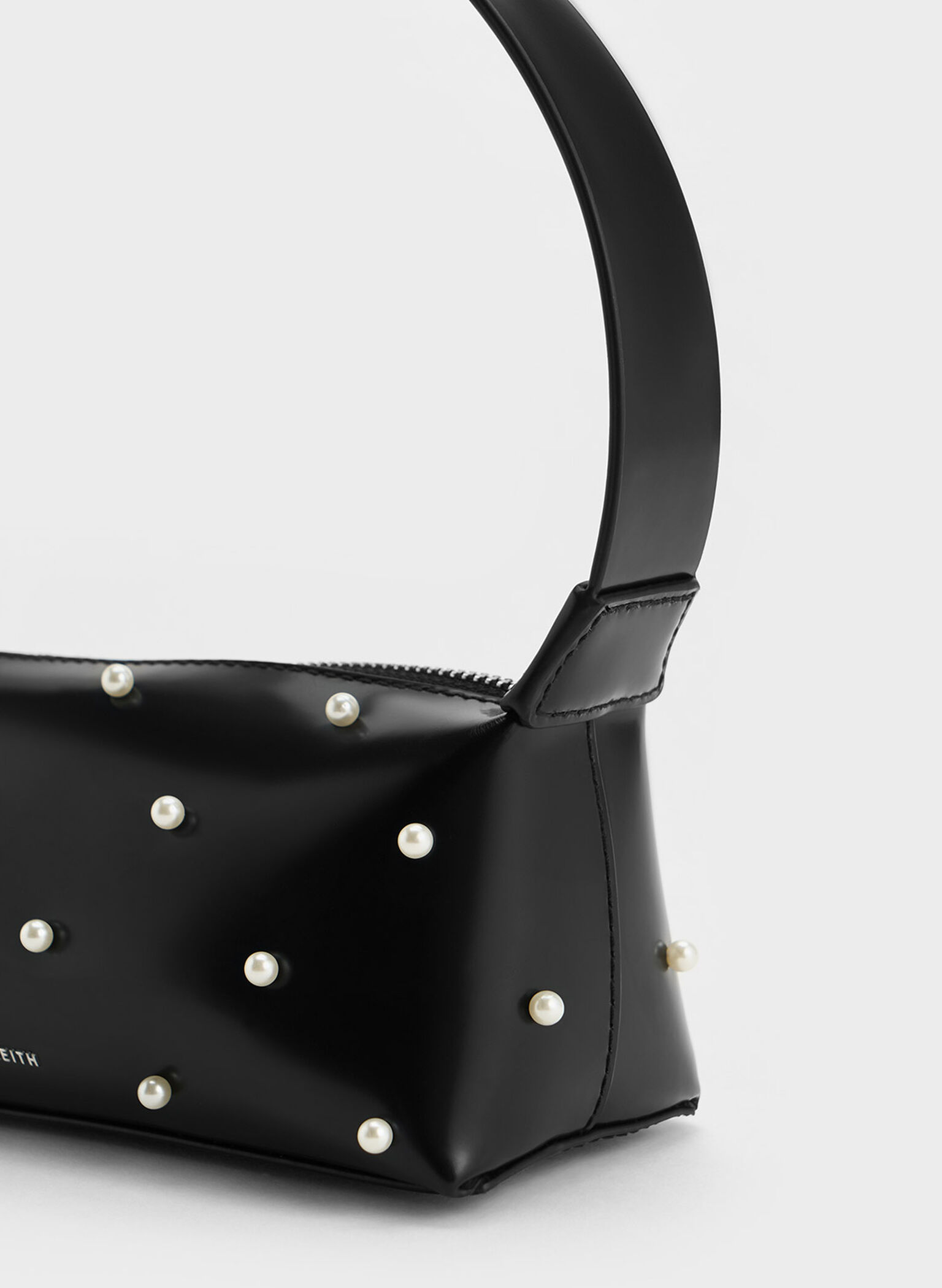 Pearl-Embellished Leather Top Handle Bag, Black, hi-res