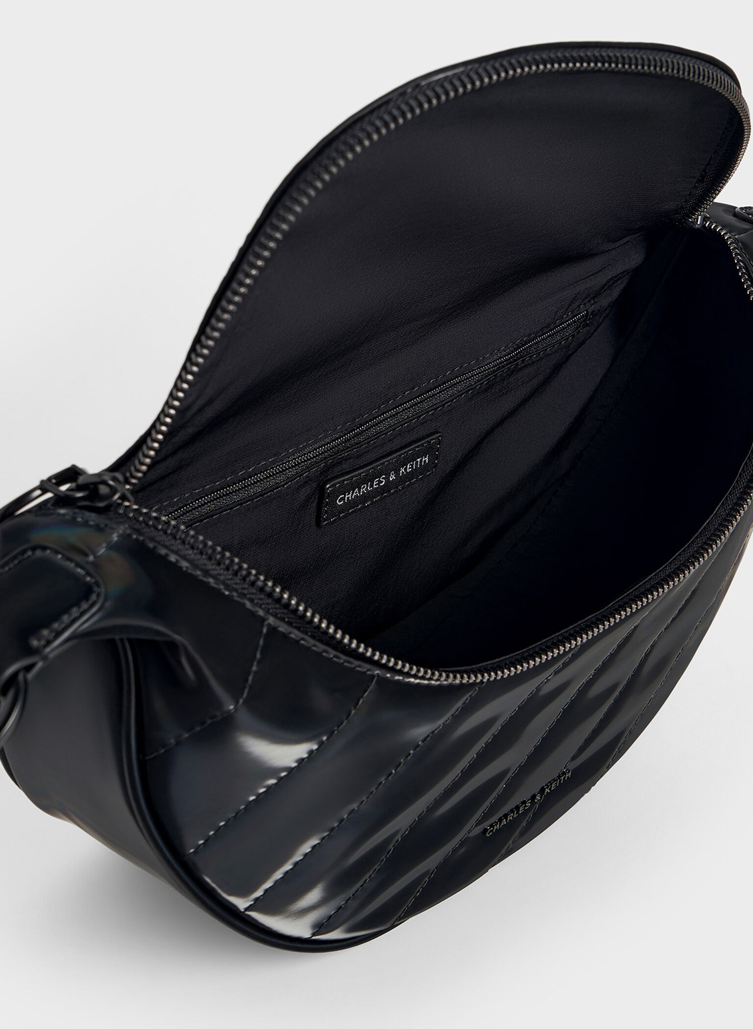 Philomena Shiny Half-Moon Crossbody Bag, Jet Black, hi-res