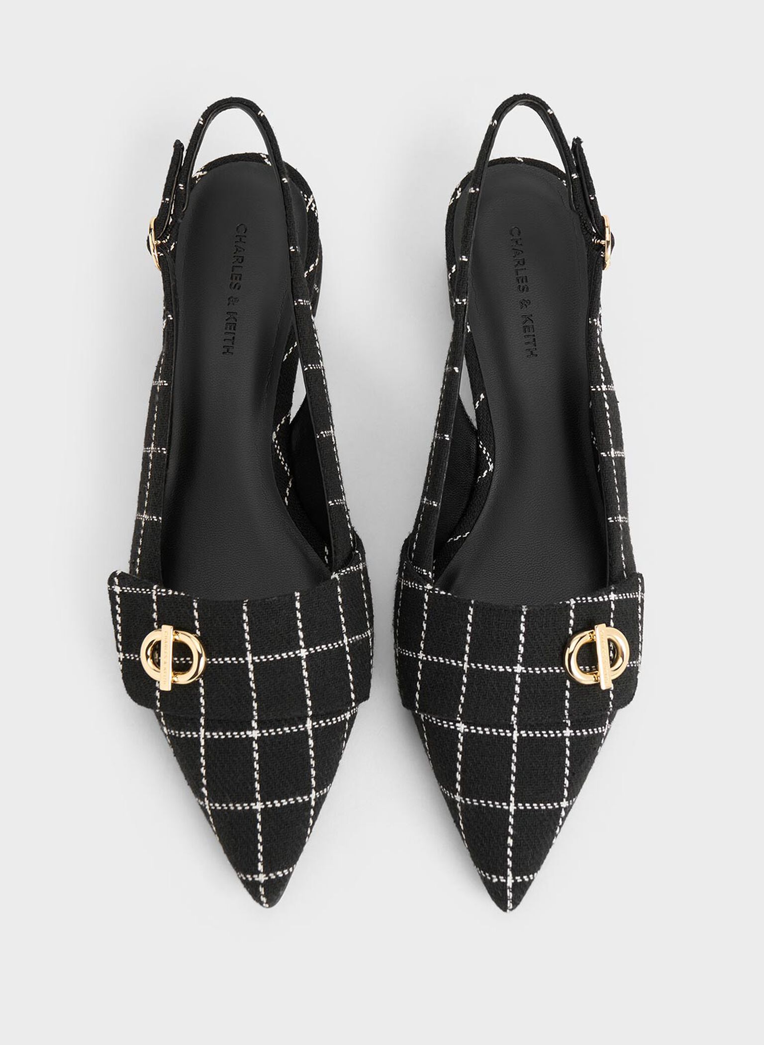 Tweed Metallic-Accent Pointed-Toe Slingback Pumps, Black Textured, hi-res